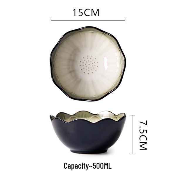 European Lotus Ceramic Irregular Plate and Salad Bowl Set