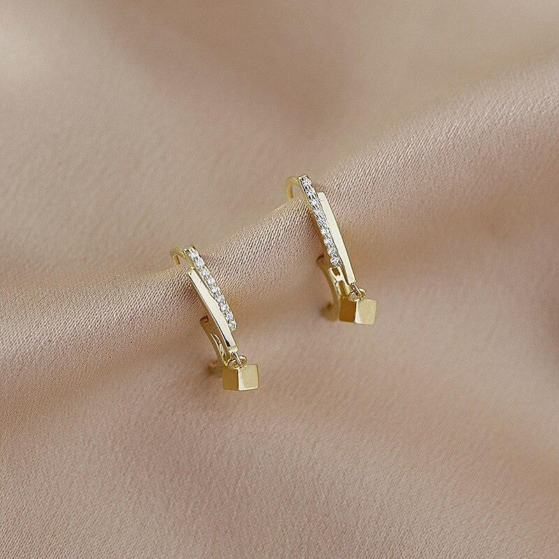 925 Sterling Silber Kristall Geometrischer Perlenanhänger Ohrstecker Für Frauen Party Schmuck Pendientes Accessoires Eh1459