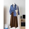 New American Retro Long-sleeved Blue Plaid Shirt Lazy Loose and Thin Versatile Autumn Shirt Top Coat