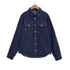 European Retro Dark Blue Denim Shirt for Women - Early Spring 2026 Fashion, Loose Fit with Lapel Collar.