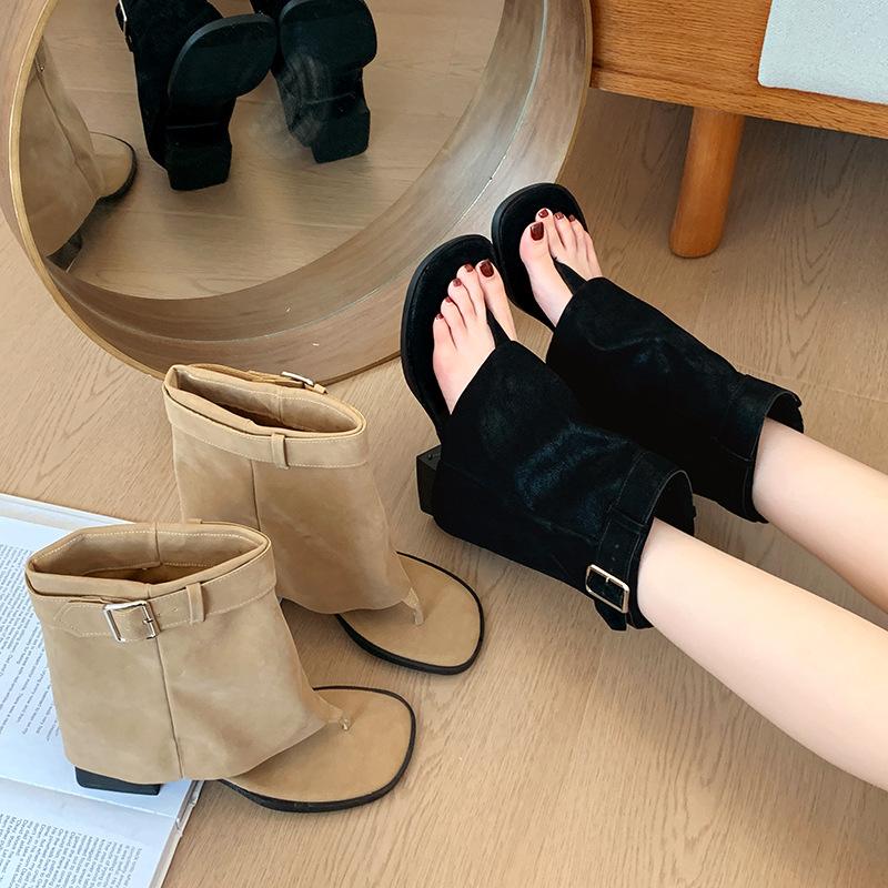 Retro Belt Buckle Toe Roman Cool Boots Women's Spring and Summer New Fashion Temperament Thin Versatile Thick Heel Short Boots