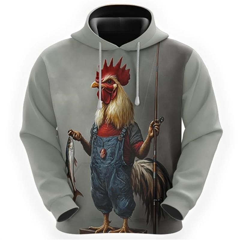 Funny Chicken Graphic Sweatshirts Casual Boy Pullovers Cartoon Rooster Hoodies For Men Clothes Hilarious Animal Hoodie Kids Tops
