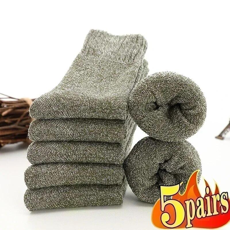 5Pairs Winter Men's Merino Wool Socks Super Thick Warm High Quality Harajuku Retro Snow Casual Antifreeze Cashmere Socks Men
