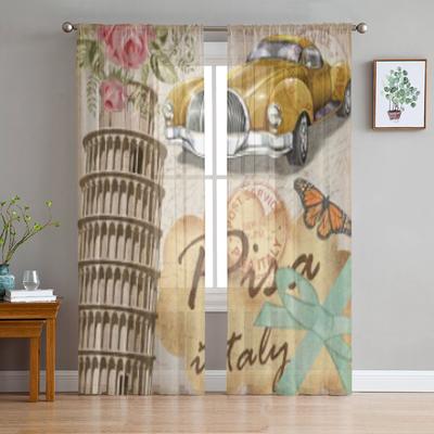Pisa Vintage Poster Tulle Sheer Window Curtains For Living Room The Bedroom Modern Chiffon Voile Organza Curtains Decor Drapes