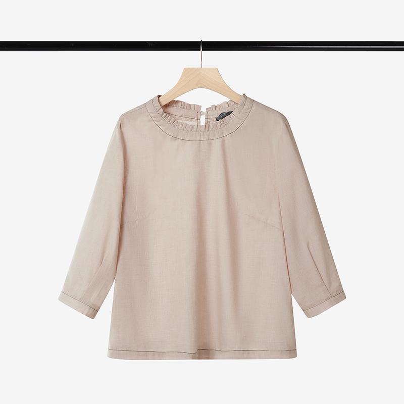 

ZANZEA Женская повседневная однотонная свободная блузка с круглым вырезом и рукавом 3/4 2XL хаки