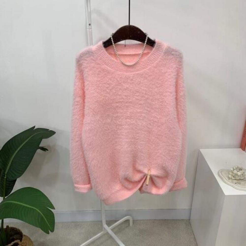 C S In The Room juShu mInk Fur Hairy overSized Round neCk Long Sleeve Knit 4Col