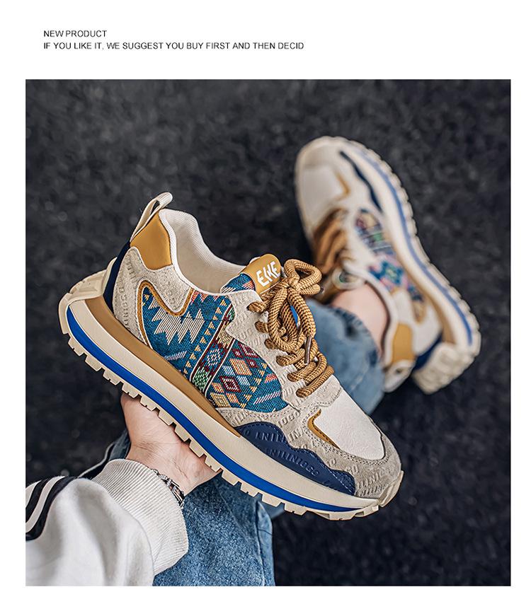 2025 Trendy Men's Print & Embroidery Sports Casual Shoes - Comfortable, Height-Increasing Thick Sole for Spring & Autumn