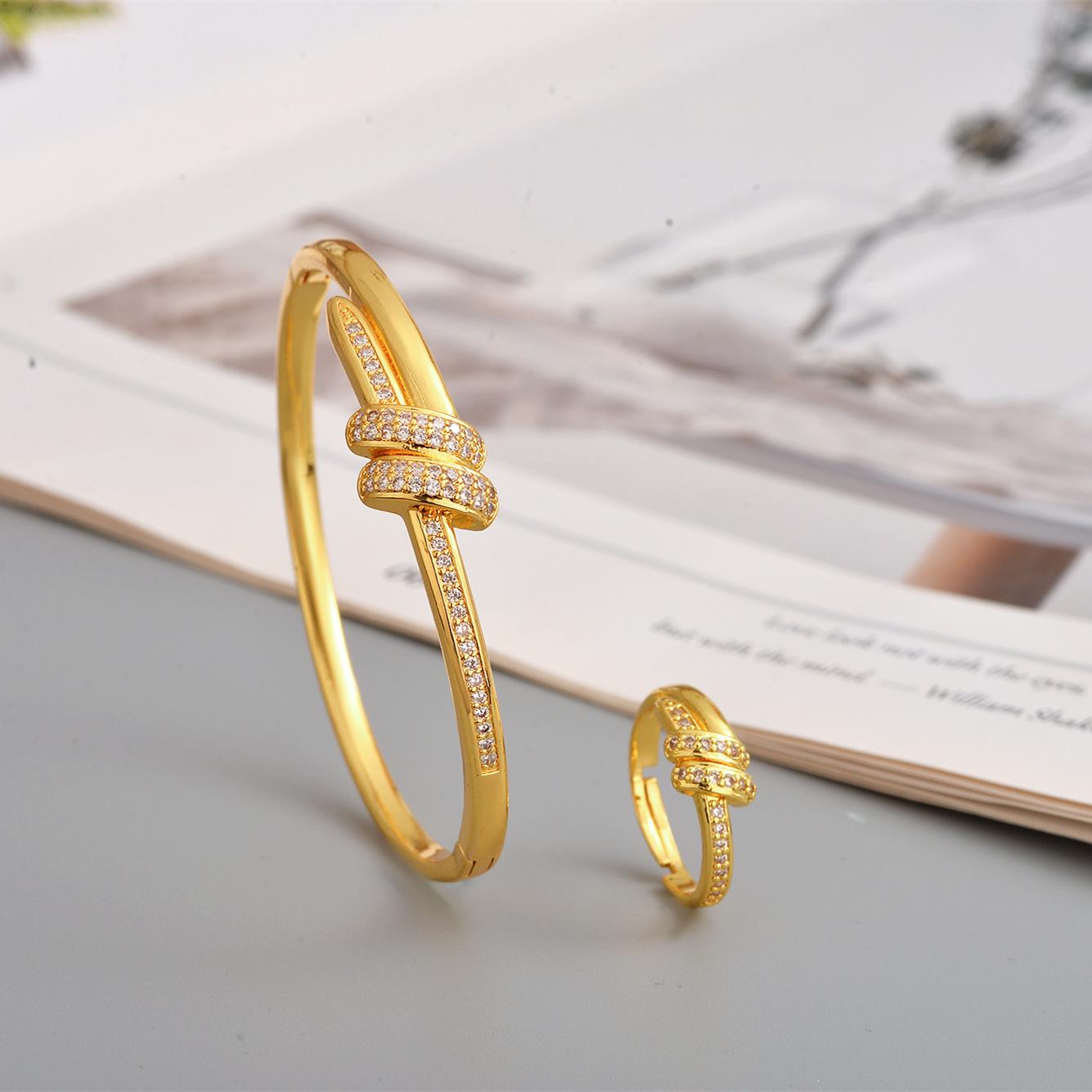 Women s Luxury Zirconia Knotted Bracelet Ring with European & American Fashion Influence