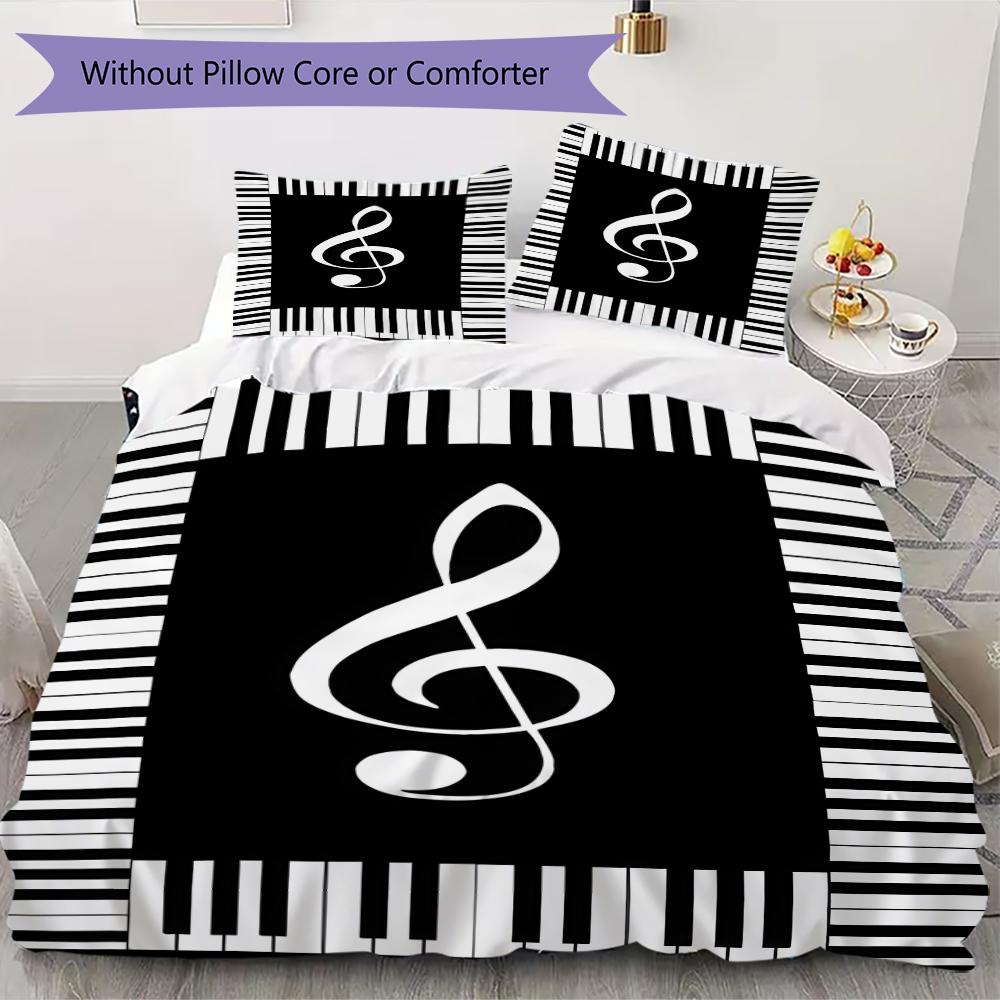 1PC Piano keys music Theme Bedding Quilt Set Quilt Cover Pillowcase Home Decoration Birthday Gift (1 * duvet cover + 2 * pillowcase, without core)A10