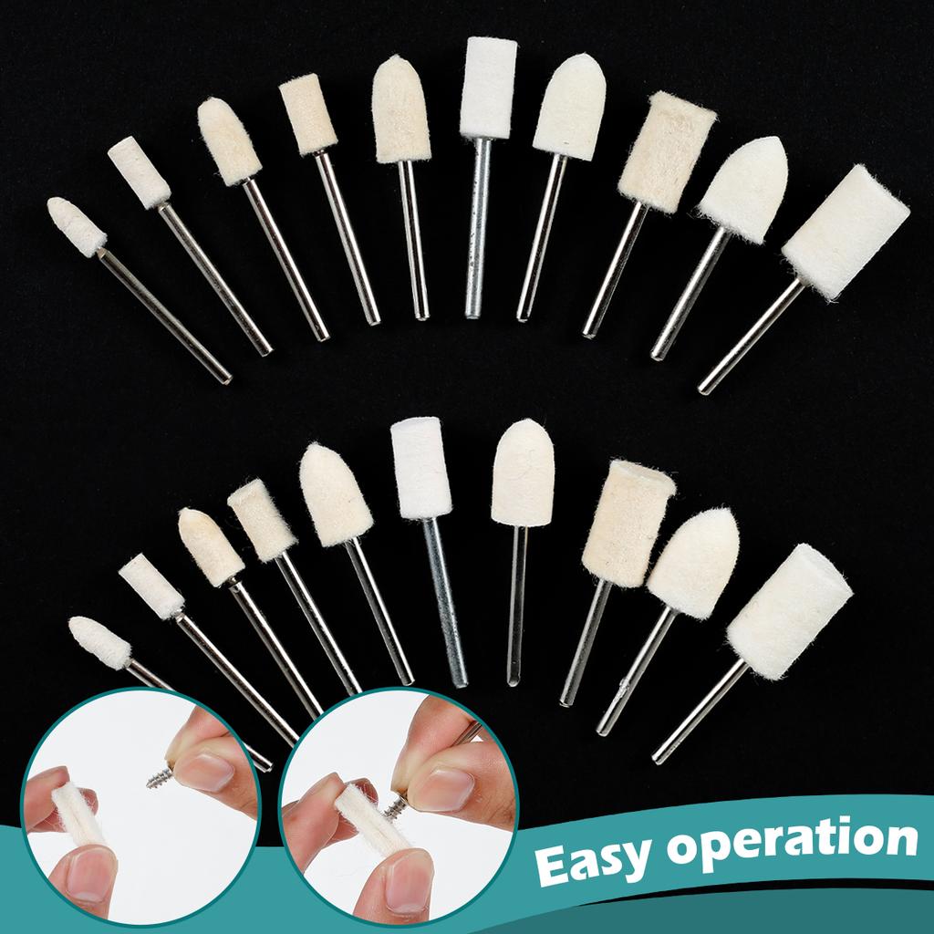 100 Pcs Felt Polishing Wheel Wool Pad Grinding Sanding Head Abrasive Buffing Wheel Shank Cotton Thread Polishing Mini Brush