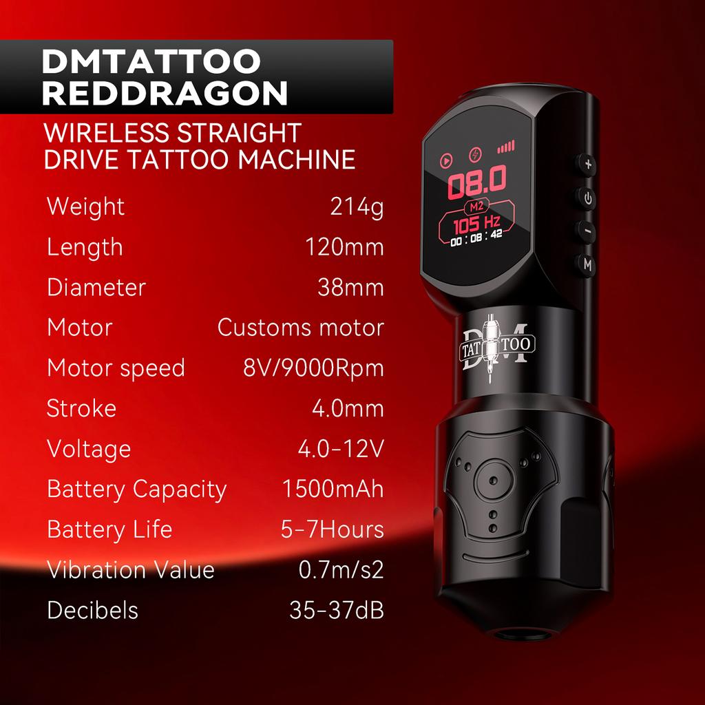 DM Red-Dragon Wireless Tattoo Machine Powerful Customized Motor Wireless Tattoo Power Supply Tattoo Gun For Permanent Makeup