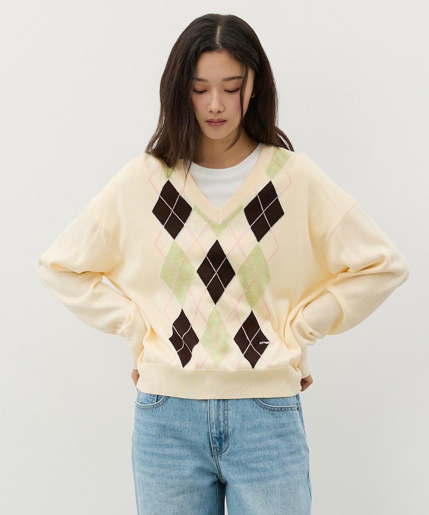 CITYBREEZE Argyle V-Neck Knit_Beige