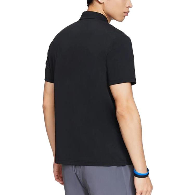 Li Ning Fitness Series Polo Shirts Men's Black Polo Collar Moderate Straight Fit APLT127-1