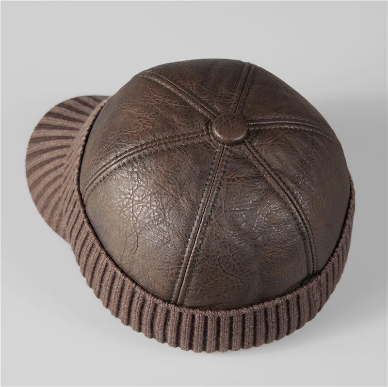 Winter Warm Hat Men's Winter Fleece Ear Protector Cap Cap Leather Hat Cold-proof Baseball Cap