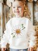 Crewneck Sweatshirt for Girls Featuring a Daisy Design with Green Leaves And Buds. It'S Machine Washable