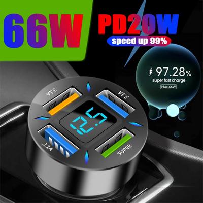 Auto-Handy-Ladegerät, 4 Anschlüsse, USB Qc Pd, superschnelles Laden, universeller Auto-Handy-Ladegerät-Adapter für Huawei, iPhone, Samsung