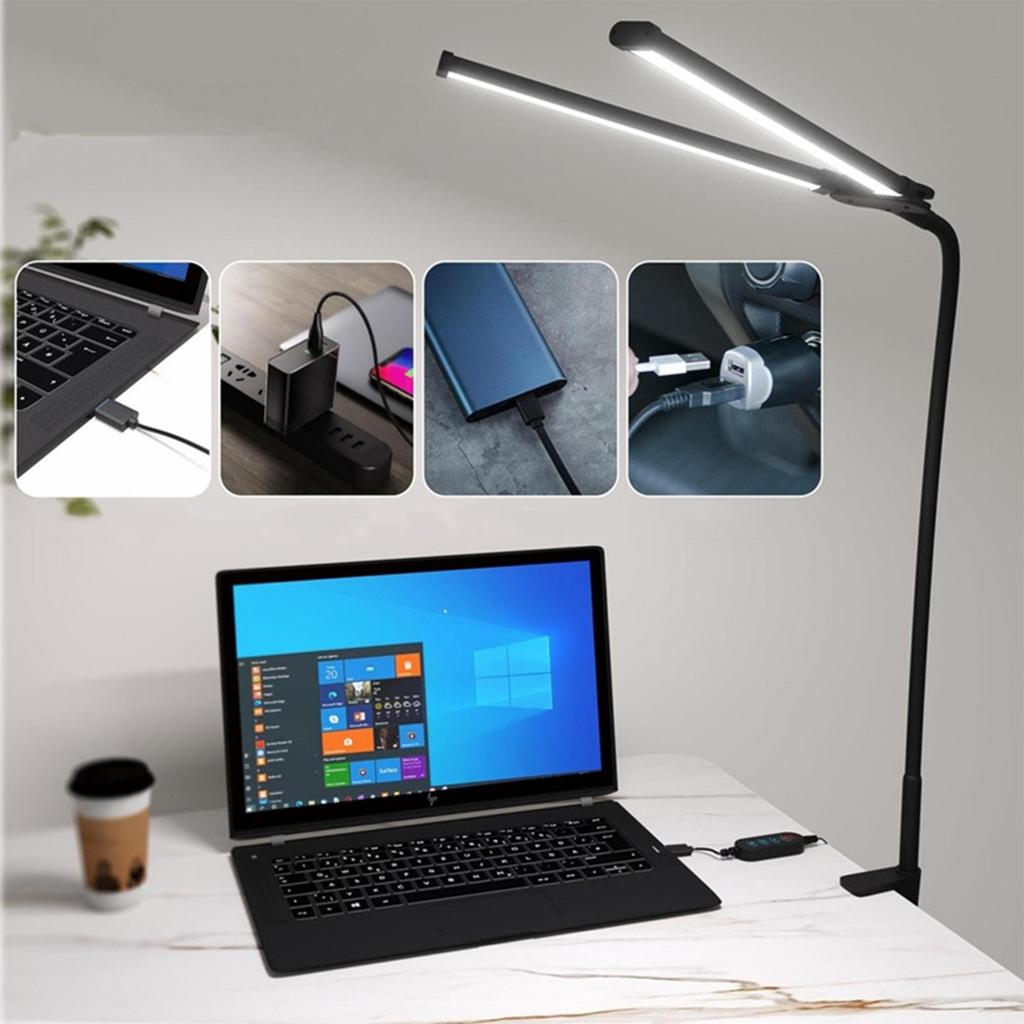 LED desk lamp desktop office gooseneck double head clip desk lamp study reading eye protection