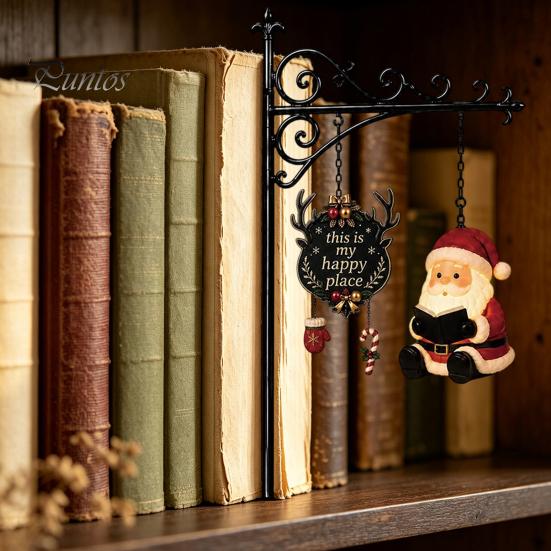 Wall Mounted Holiday Light 2PCS Christmas Bookshelf Lamp, Resin Santa Claus Elk Snowman Hanging Lamp Light, Multi-Color Lighting Ornament for