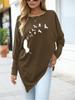 Female Fashion Printed Logn Sleeve Top Women's Oversize Long-Sleeve Spring/Fall Asymmetrical Hem T-Shirt