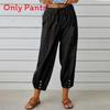 Polyester Blend Casual Pants For Women With Button Detail And Elastic Waist
