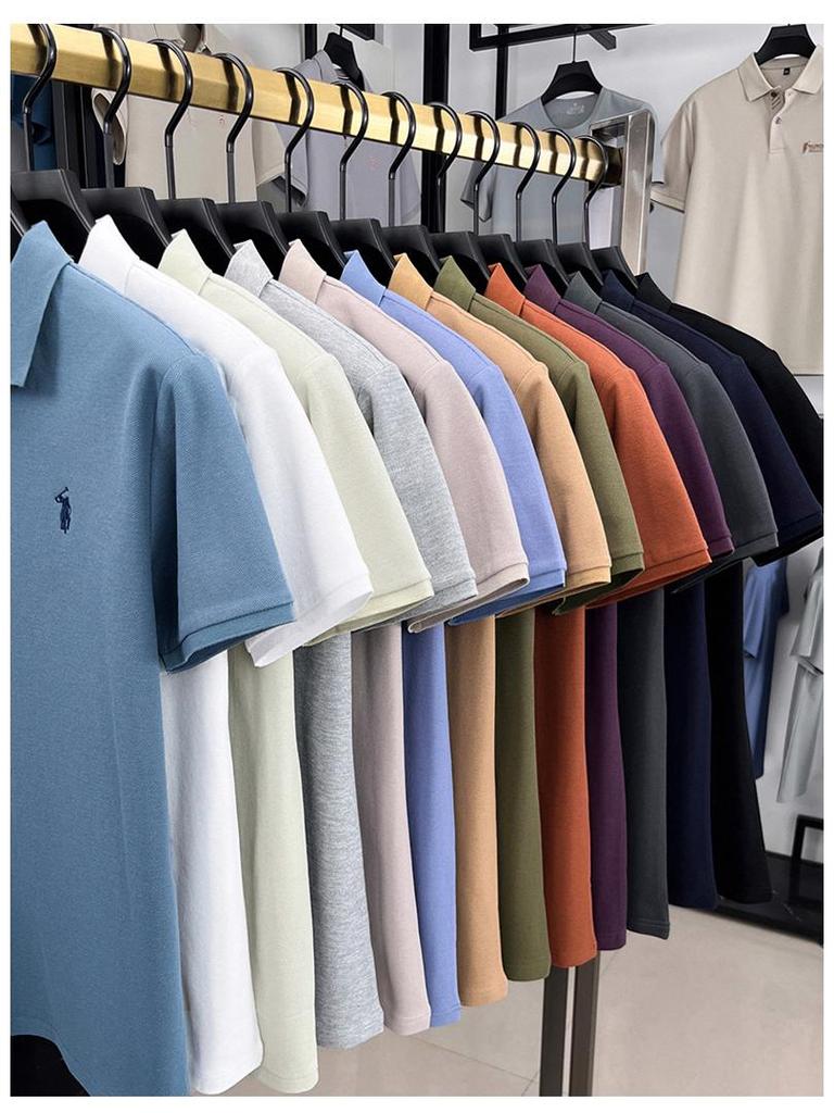 Men's Pony Logo Embroidered Cotton Polo Shirt - Short Sleeve, Turn-Down Collar, Casual Fit