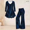 Women Plus Size Round Neck Three Quarter Sleeve Printed Flared Top Flared Pants Two Piece Set