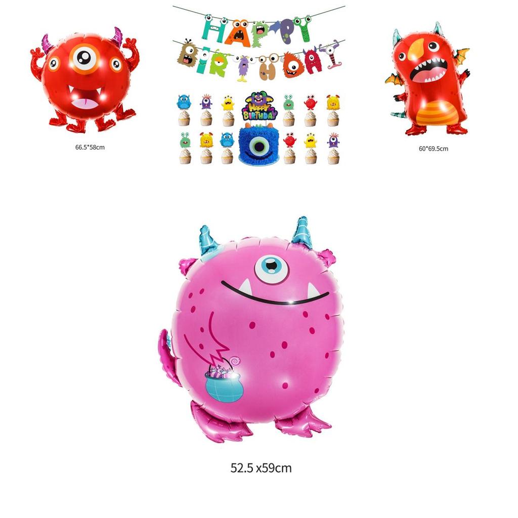 Colorful Cartoon Monster Et Alien Maggie Balloon Party Decor Banner Cake Topper For Birthday Supplies