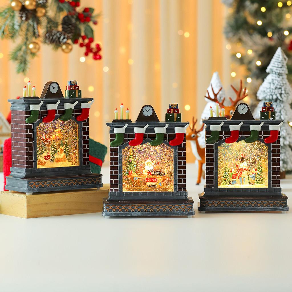 Music Ornament Fireplace Box With Snowman And Reindeer Christmas Decor Gift