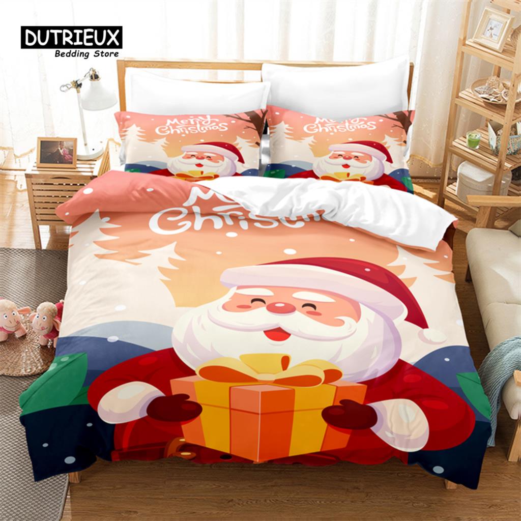 Father Christmas Bedding Set, 3Pcs Duvet Cover Set, Soft Comfortable Breathable Duvet Cover, For Bedroom Guest Room Decor