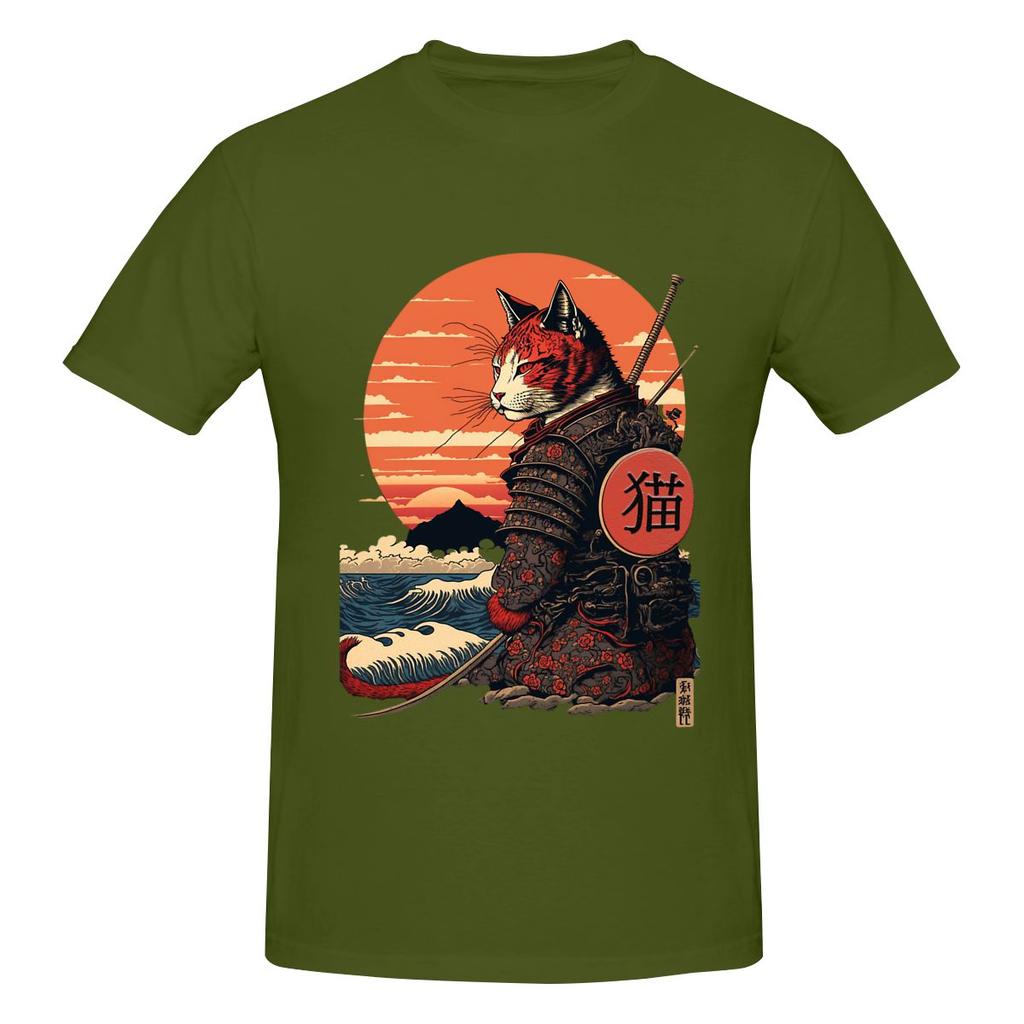 Ukiyo E Samurai Cat Soft And Glutinous Tshirt Commuting Vibe Versatile Inner Layer Shirt