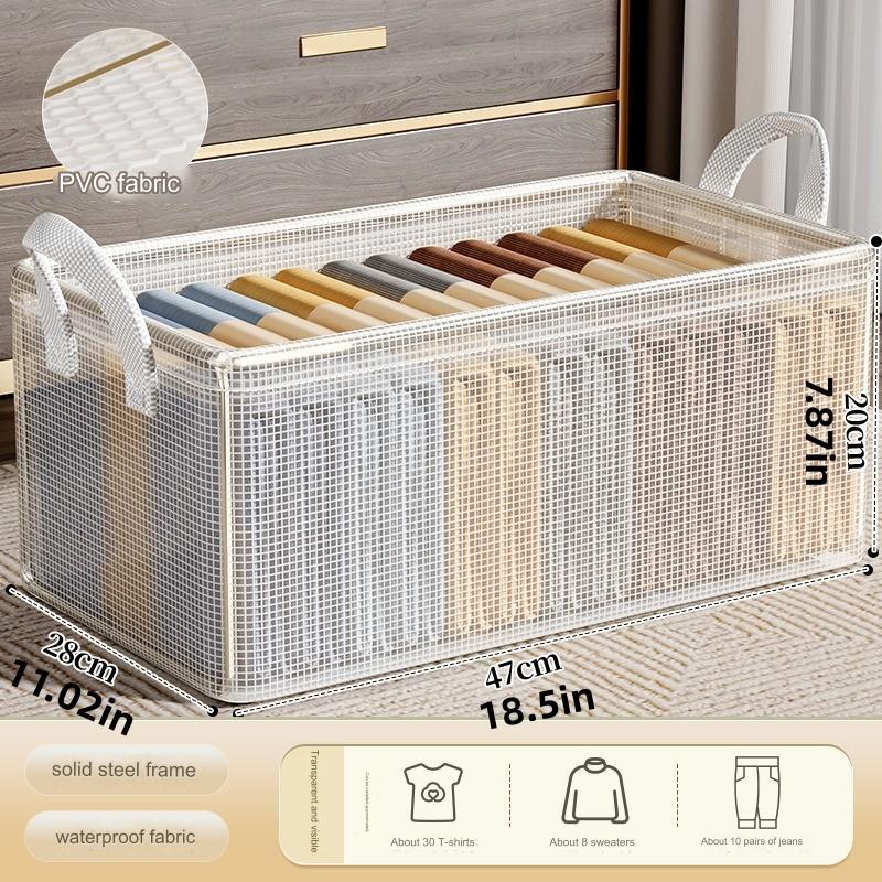 Clothes Storage Box, Home Wardrobe Storage Box, Layered Storage Box for Clothes and Pants, Transparent Folding Storage Basket