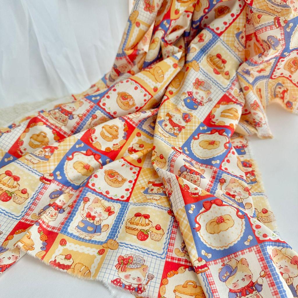 Cake Bunny Plaid 100% Cotton Fabric for Women's, Children's, Parent-Child Clothing & Home DIY (Digital Print, 40s)