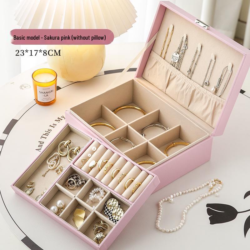 Luxury Double-Layer Jewelry Box with Lock for Necklaces, Rings, Earrings, and Accessories - Large Organizer for High-End Jewelry Gifts.