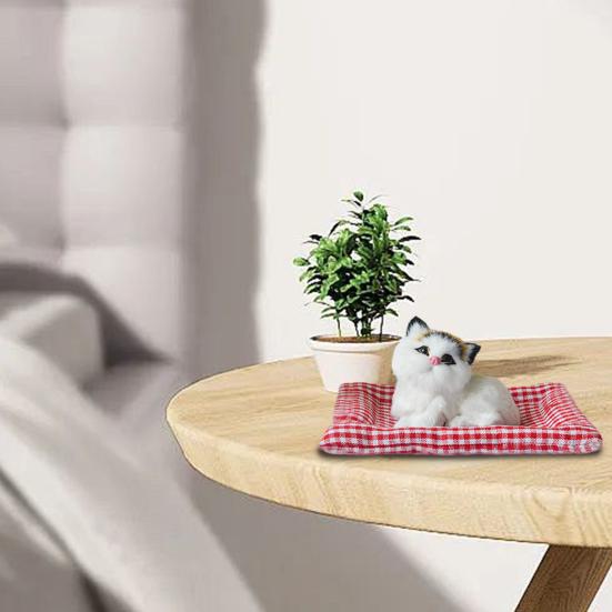 Simulated Cat Toy with Cloth Mat Lifelike Meowing Plush Kitten Model Stuffed Animal Doll Home Office Desktop Decoration Ornament