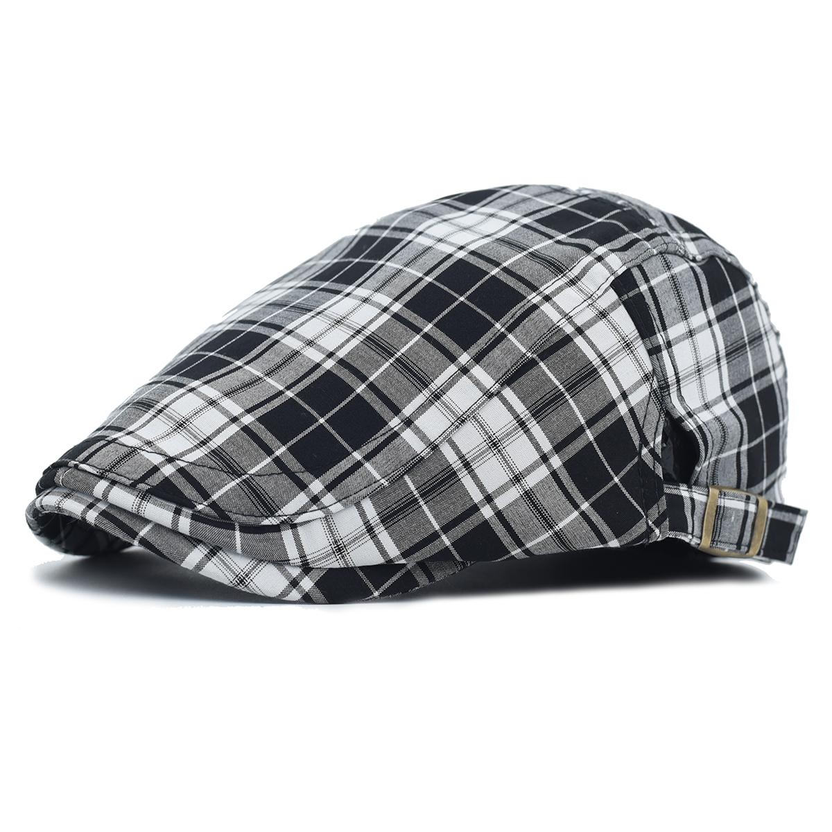 

Мужской берет в британском стиле, ретро, полосатый, с плоским верхом и коротким козырьком, зимняя шляпа художника, клетчатый, дышащий, для мужчин чёрный