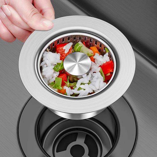 Vaskavløp i rustfritt stål Sil Rask drenering Anti-tilstopping Matfangerkurv Universell Trykktype Filter Vaskplugger for Kjøkken