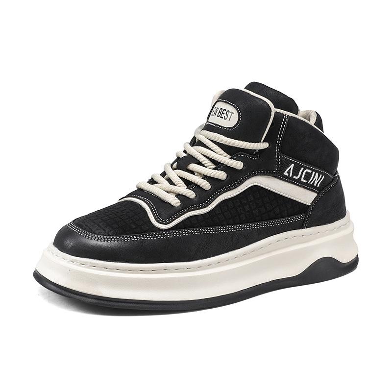 

Autumn youth outdoor trend small black shoes fashion new high-top platform shoes Korean version lace-up casual board shoes 44