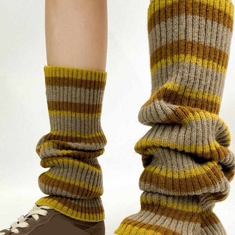 Womens Lolitas Stripe Knitted Long Socks Leg Warmers Harajuku Japanese Lovely Boot Socks Winter Ankle Heap Socks Gifts