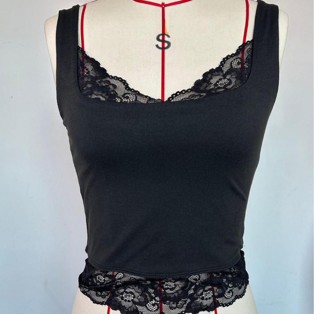 2026 Summer Sexy Lace Trim Solid Color Short Tank Top for Women