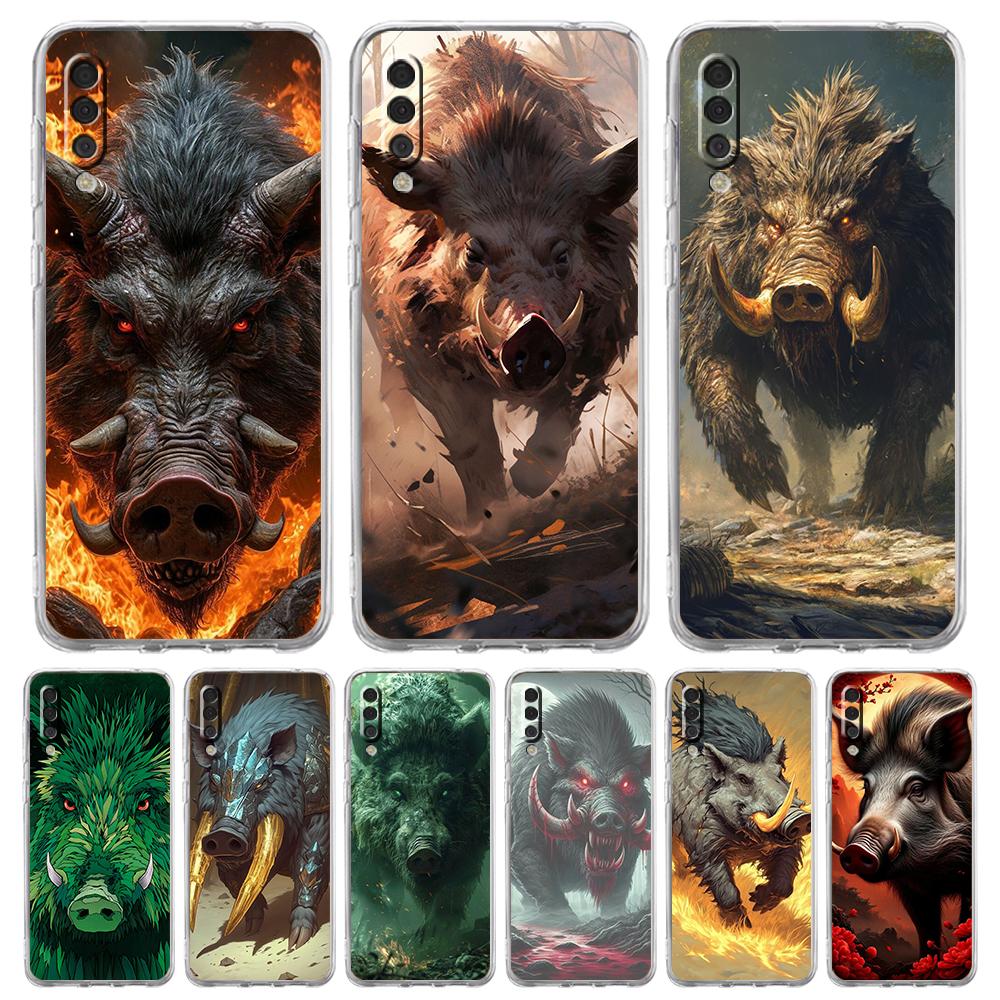 Transparent Phone Case for Samsung Galaxy A16 A14 A12 A22 A24 A42 A02 A03S A06 A20 A30 A40 Soft TPU Cover Wild Boar Pattern Bags