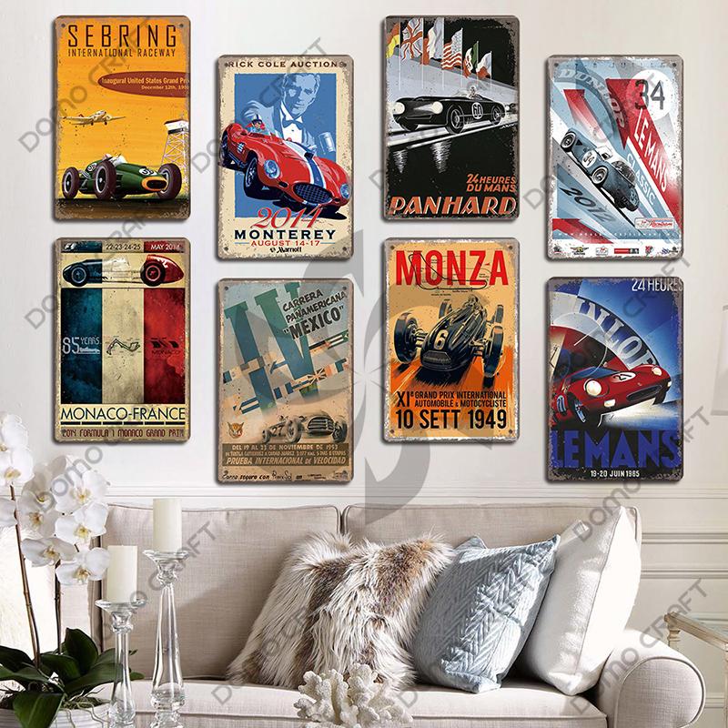 Racing Car Plaque Metal Tin Signs F1 Racetrack Vintage Metal Poster Wall Art Decor for Garage Racing Club Home