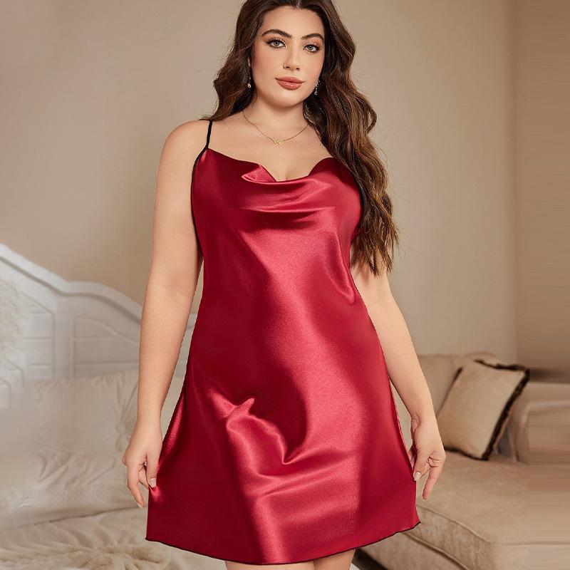 Large size women's simulated silk suspender skirt simple homewear ice silk silk pajamas sexy fashion pajamas