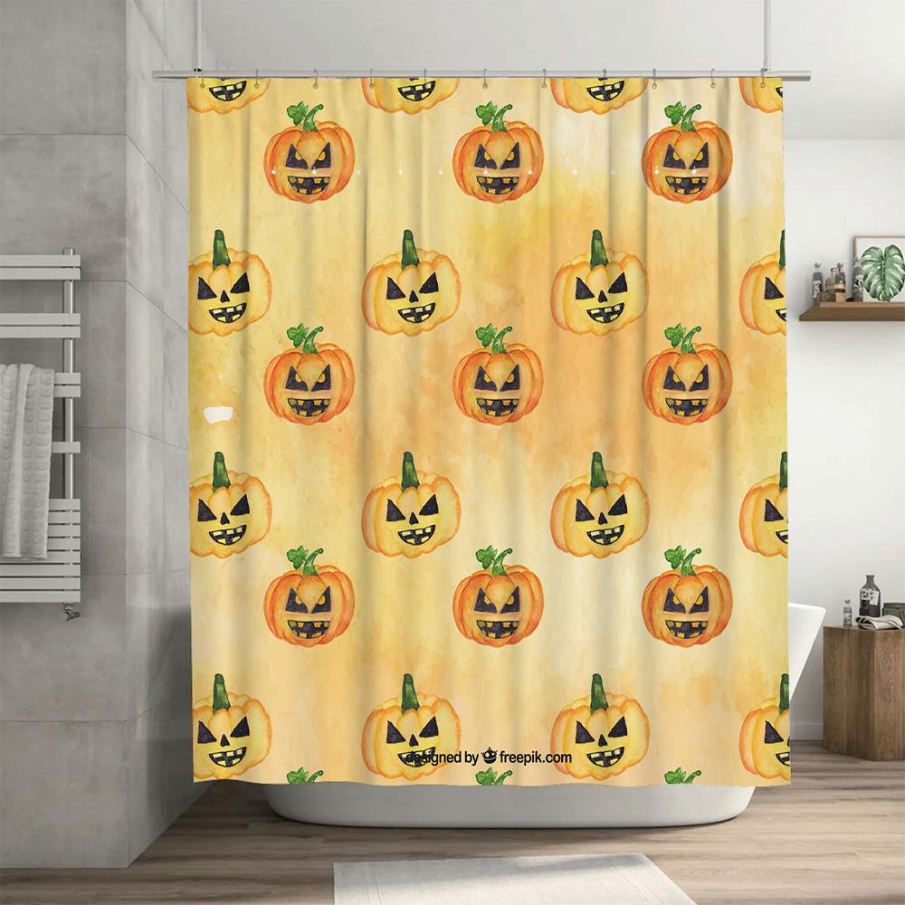 Halloween Pumpkin Shower Curtain Watercolor Print Waterproof Fabric Decorative Bath Mat Bathroom Accessories Set 72 x 72 inches/