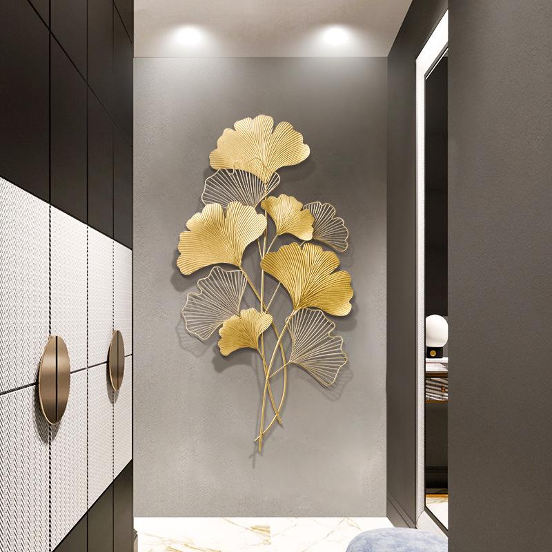 Ginkgo Leaf Iron Art Wall Hanging - 3D Metal Decor for Living Room Entrance