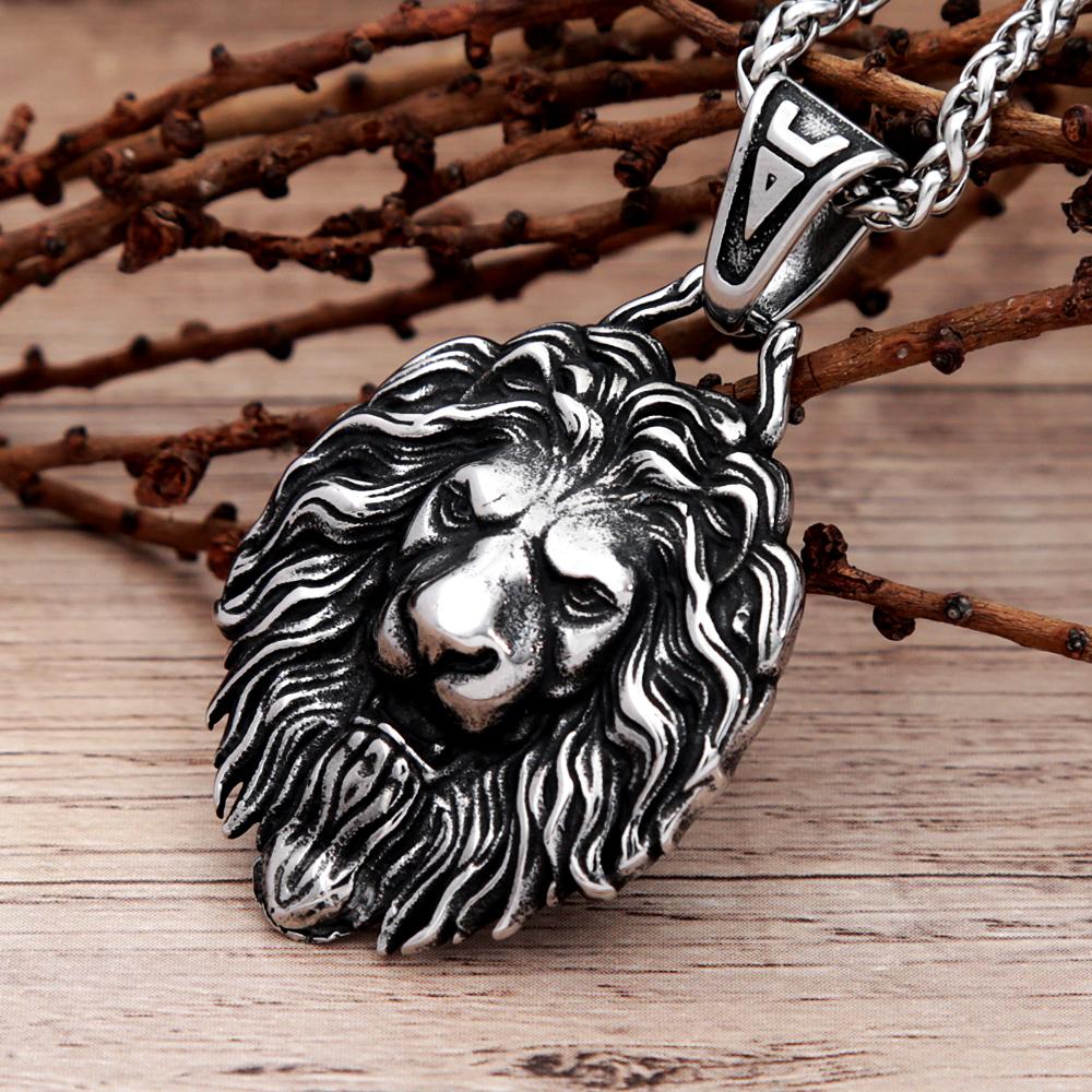 Vintage Unique Stainless Steel Lion Pendant For Men Punk Hip Hop Animal Biker Necklace Amulet Fashion Jewelry Gift
