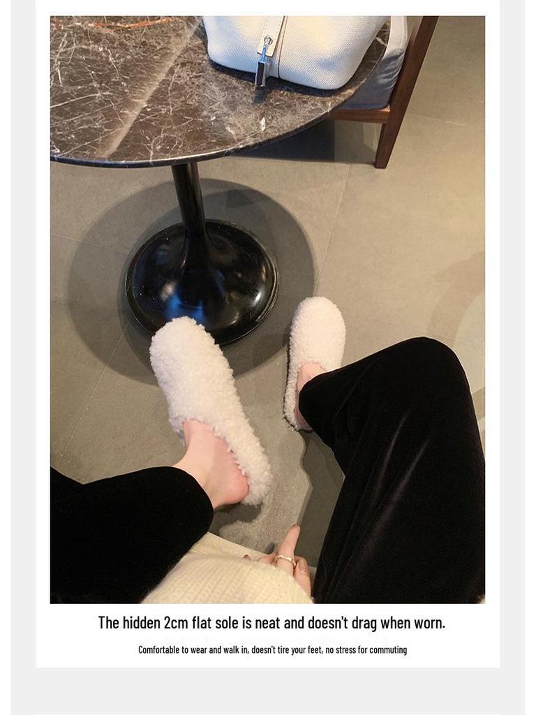 2025 Winter Women's Furry Outdoor Shoes, Velvet-Lined, Thickened, Closed-Toe Fur Slippers, Warm Lambswool Loafers