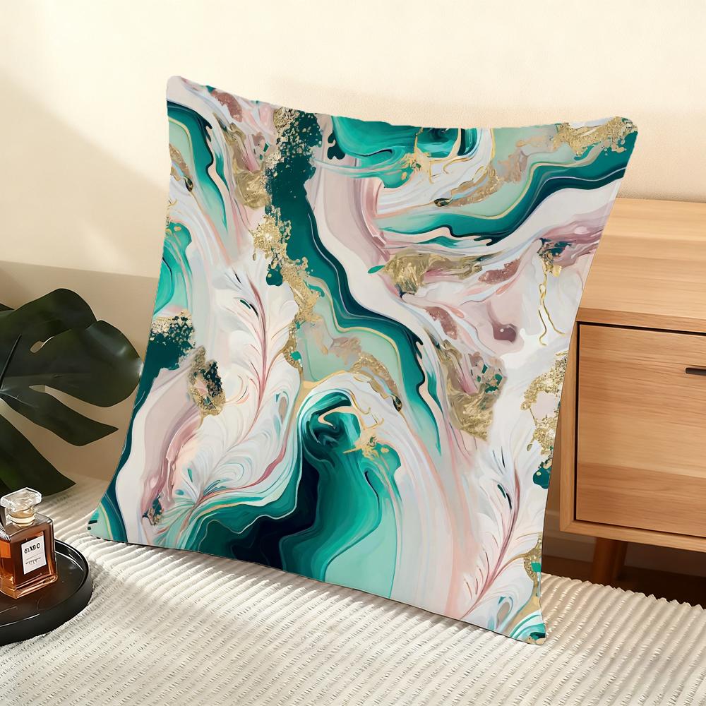 Green Gold Blush Marble  Cushion Cover Soft Short Plush Pillow Cover Smooth Cozy Texture Aesthetic Cushion Case Home Decor