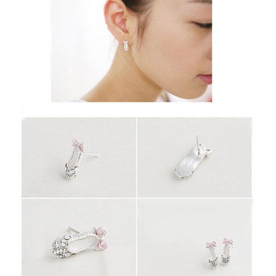 Women Cute Bowknot Ballet Shoes Shape Ear Studs Fashion Shiny Earrings Jewelry