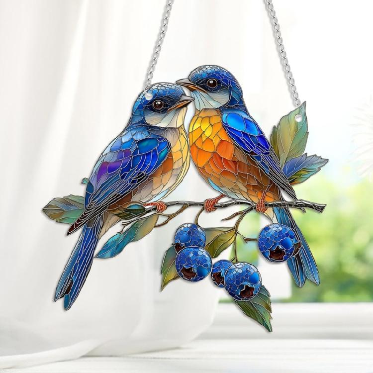 Stained Acrylic Wall Art 2D Colorful Bird Design Window Hanging Ornament Home Office Store Decoration Compacts Size