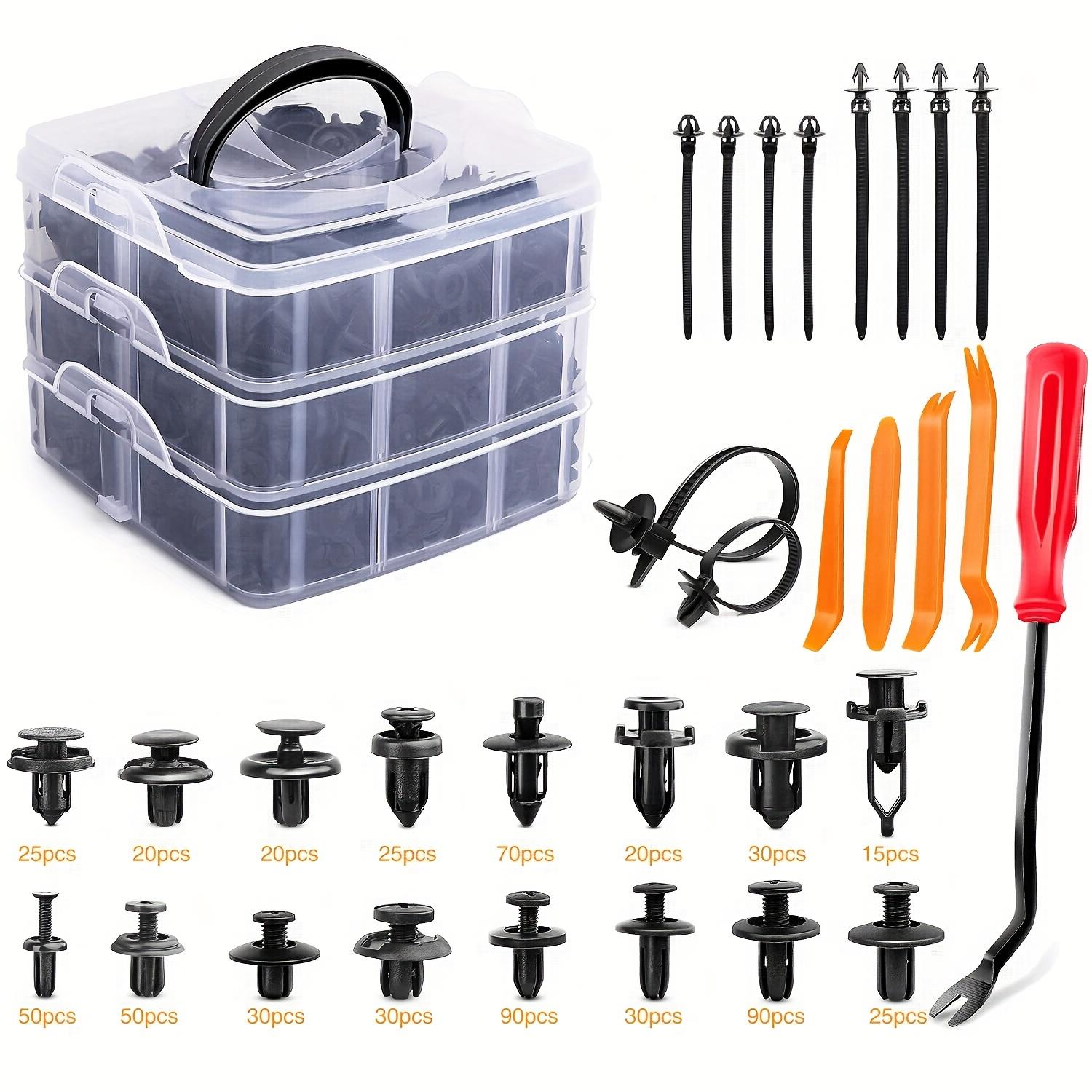 

Набор из 635 шт. автомобильных крепежных клипс и фиксаторов | 16 размеров нейлоновые пистоны для бампера/крыла с 10 кабельными стяжками и инструментом для снятия